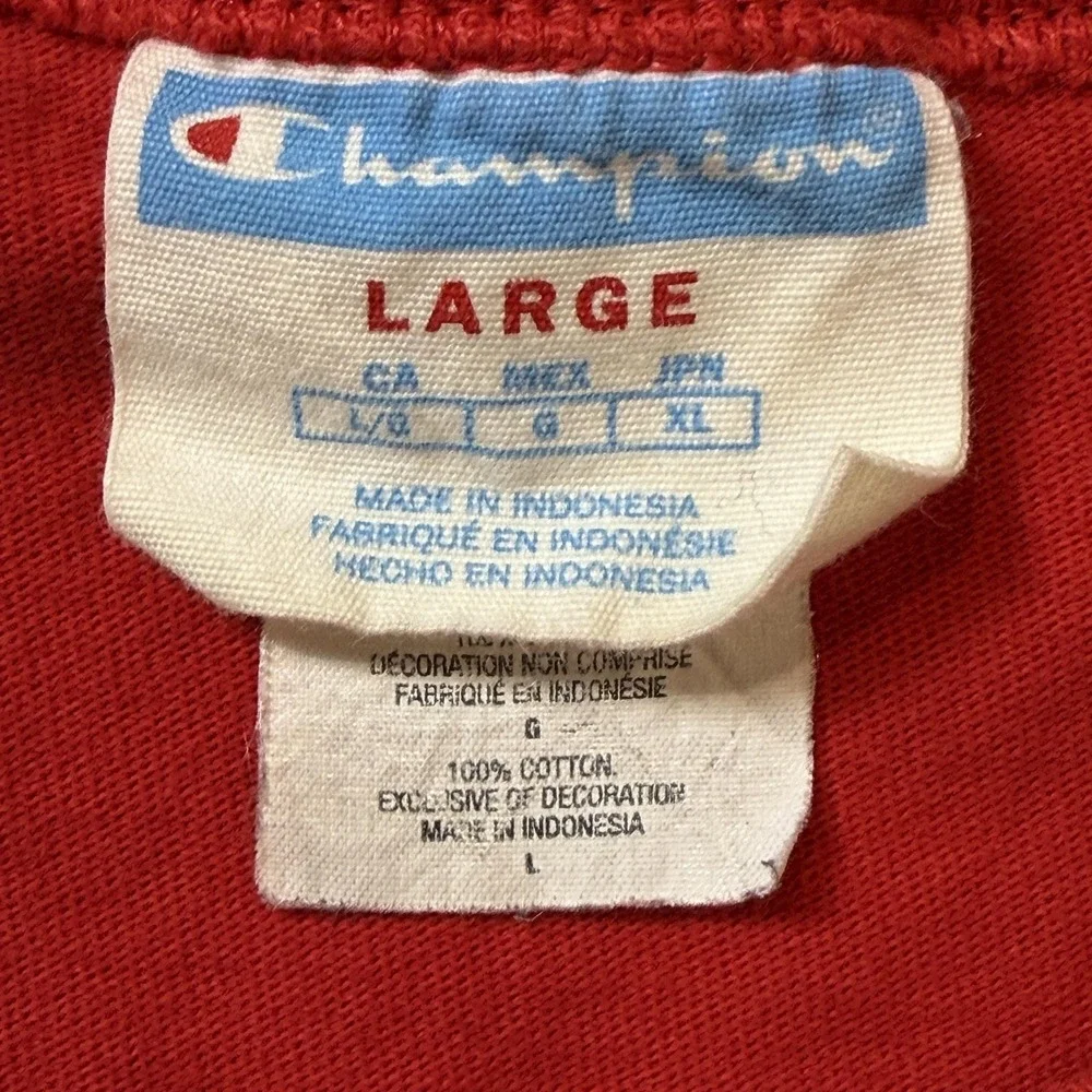 Champion Shirt Mens Large Red Script Logo Graphic Tee 100% Cotton Short Sleeve - Picture 4 of 5
